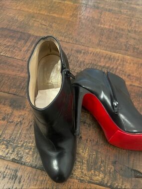 Christian Louboutin Black Leather Ankle Booties with Red Sole Platform